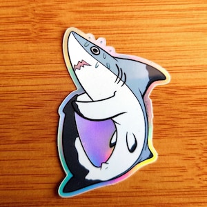 Süßer Anxiety Shark Holografisch/Transparent Vinylsticker