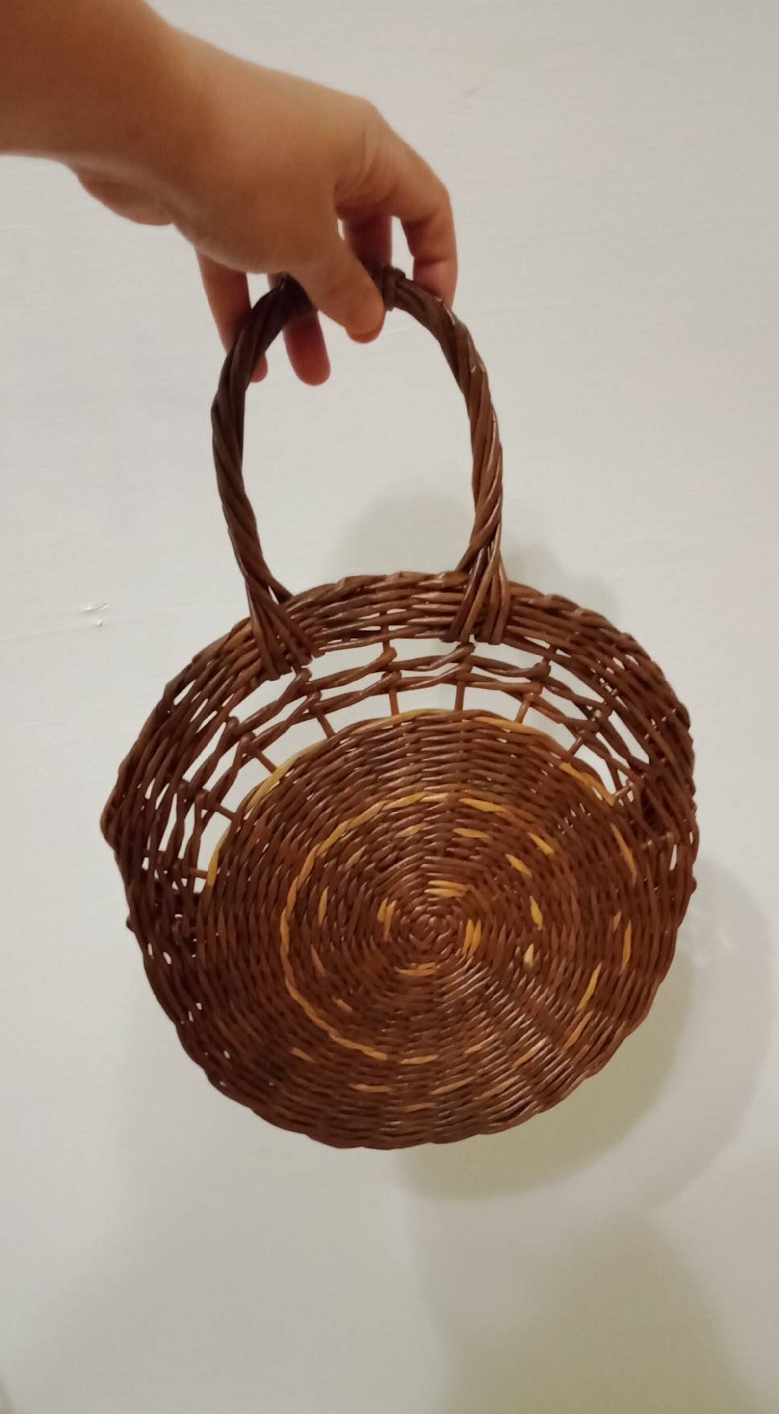 New flat round wall door basket. Wicker vintage decor flower Etsy