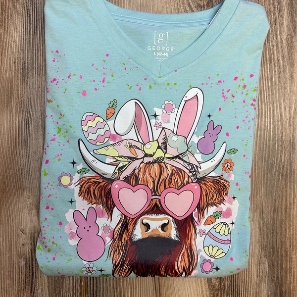 Easter cow shirt with screen print confetti