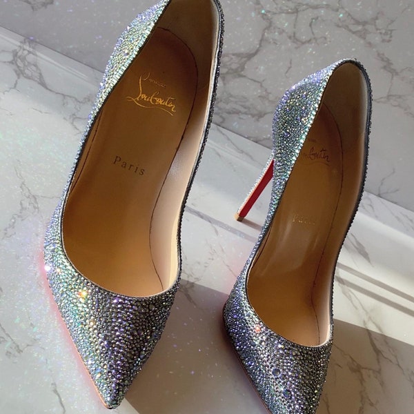 Rare Trouver vintage Red Bottoms, Strass Stilettos, Pigalle Follies Strass 100 Suede Burma M289 Crystal Paradise