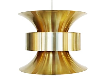 Pendant light in golden brushed aluminum by Lyskaer belysning. Denmark 1970s