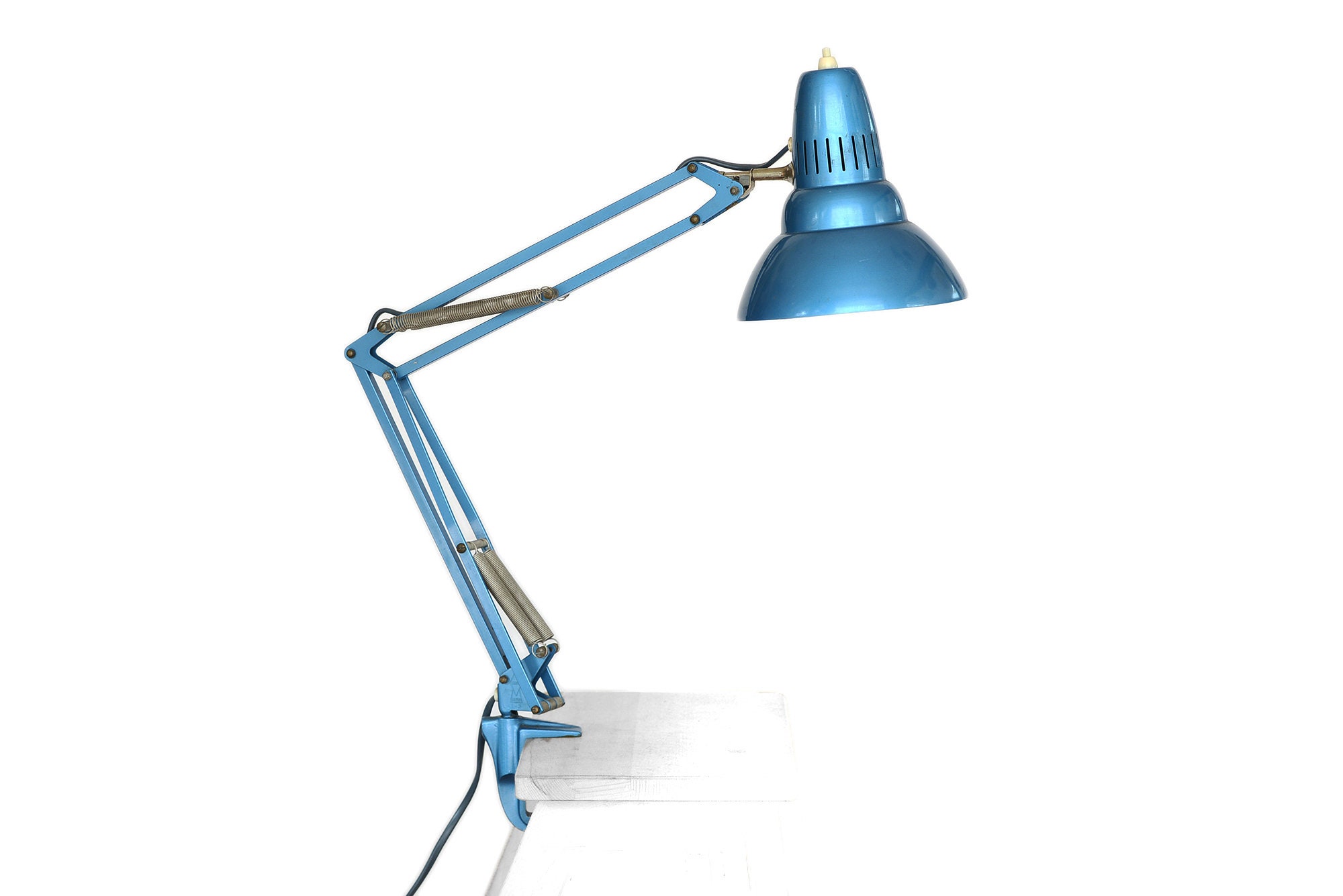 Lampe d'architecte Bleu Métallisé Luxo L-2 de Jac Jakobsen Pour Luxo. Norvège Des Années 1960