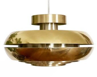 Golden aluminium pendant light by T. Røste & co. Norway 1960s