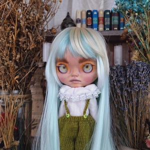 Custom Blythe mint girl detailed makeup drawing  OOAK sculpting modeling face with ears Art doll by Alinari