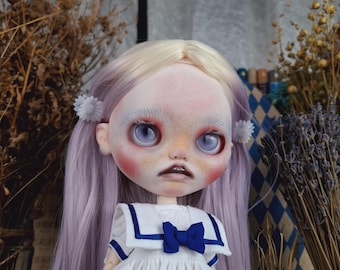 Custom Blythe doll teeth with braces albino OOAK detailed makeup  sculpting modeling face new ears white hair vintage style clothing