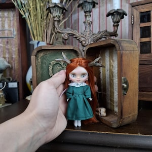 Custom Petite Blythe TBL OOAK face detailed makeup new ears reddish copper hair Art doll by Alinari