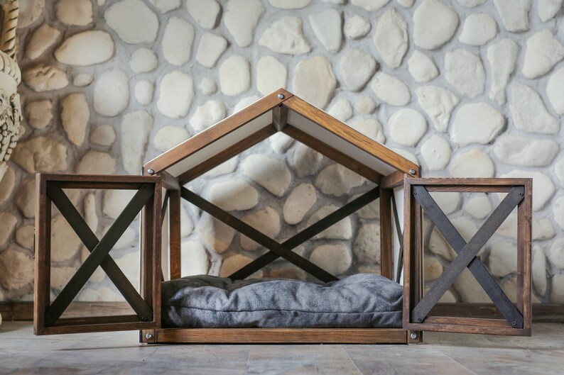 Indoor Dog House Solid Wood Dog Bed Doors with Plexiglass Cat Etsy