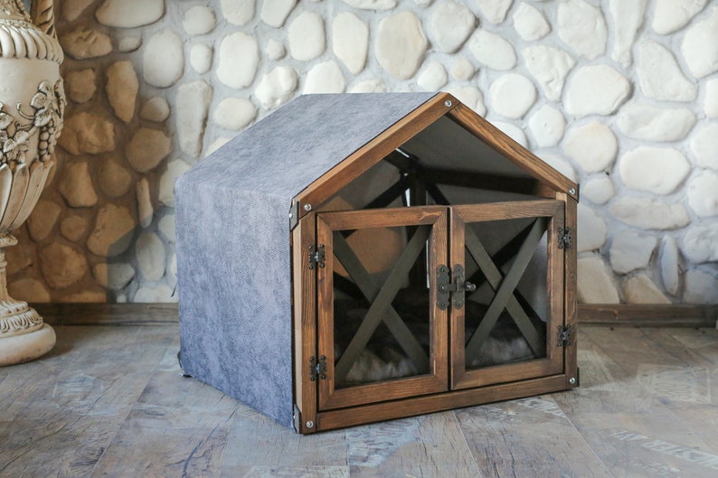 Indoor Dog House Door with Plexiglass Solid Wood Dog Bed Cat Etsy
