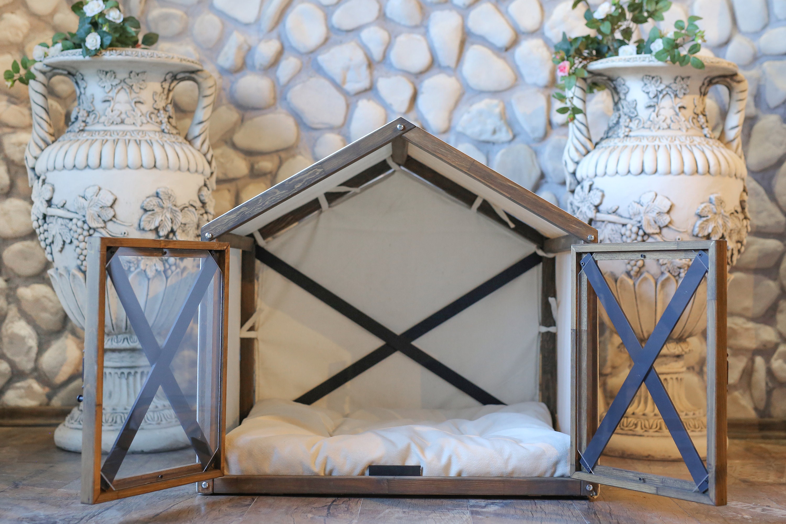 Indoor Dog House Doors with Plexiglass Solid Wood Dog Bed Cat Etsy