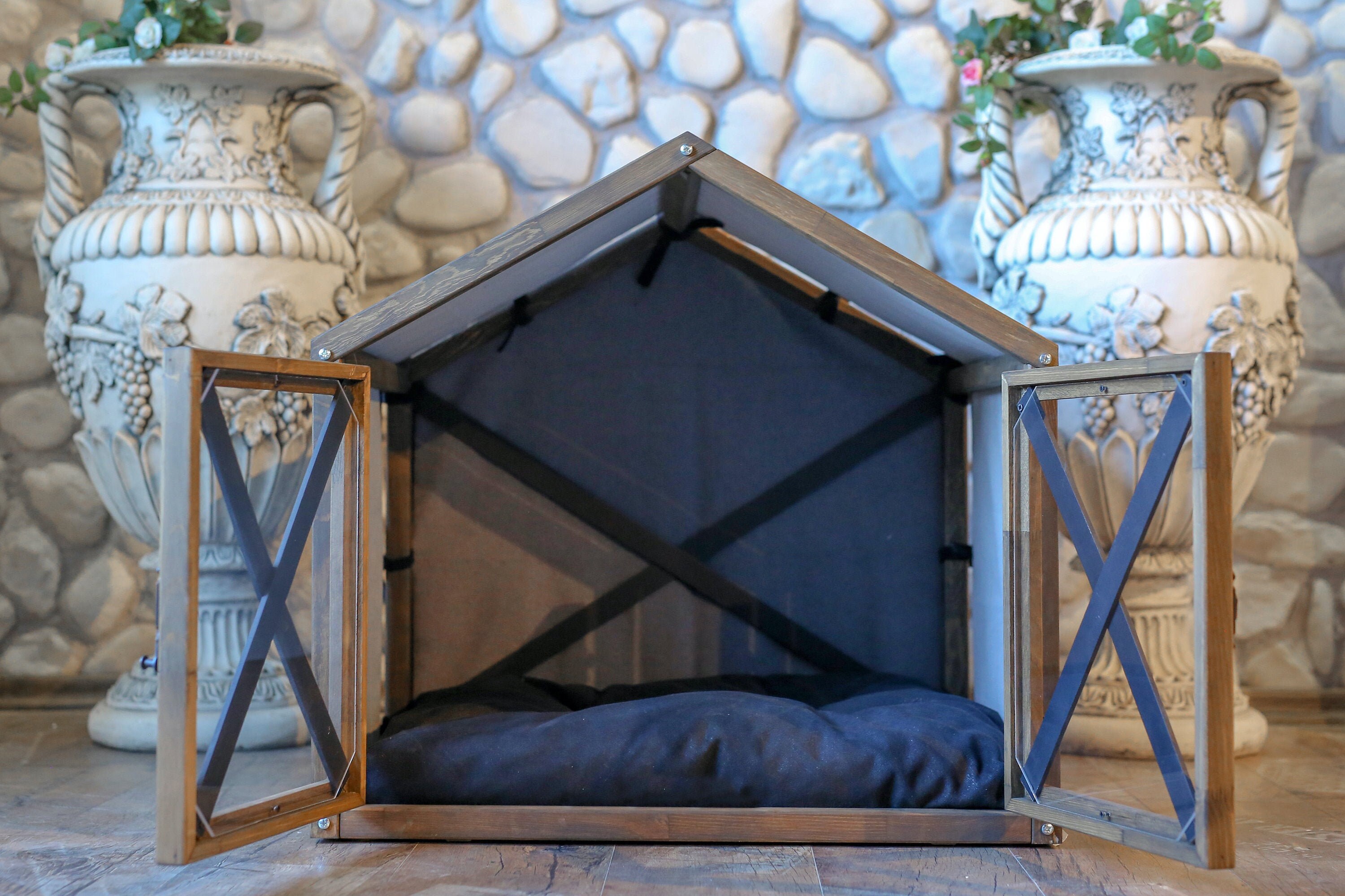 Wooden Dog Kennel Indoor Dog House Doors with Plexiglass Solid Etsy