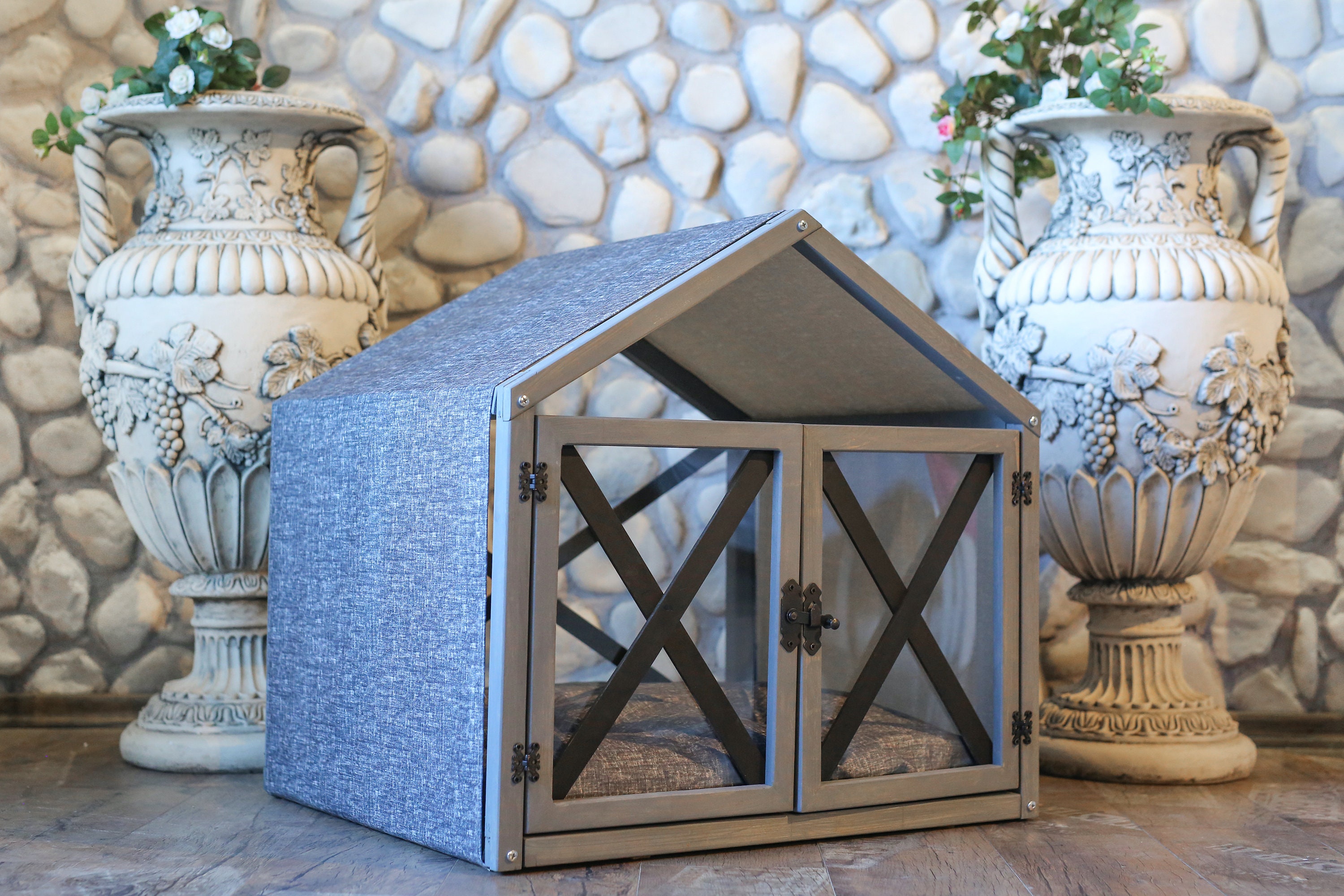 Solid Wood Dog Crate Indoor Dog House Doors with Plexiglass Etsy