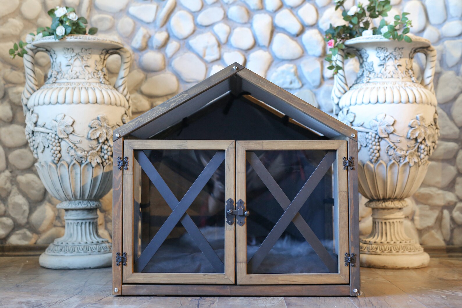Wooden Dog Kennel Indoor Dog House Doors with Plexiglass Solid Etsy