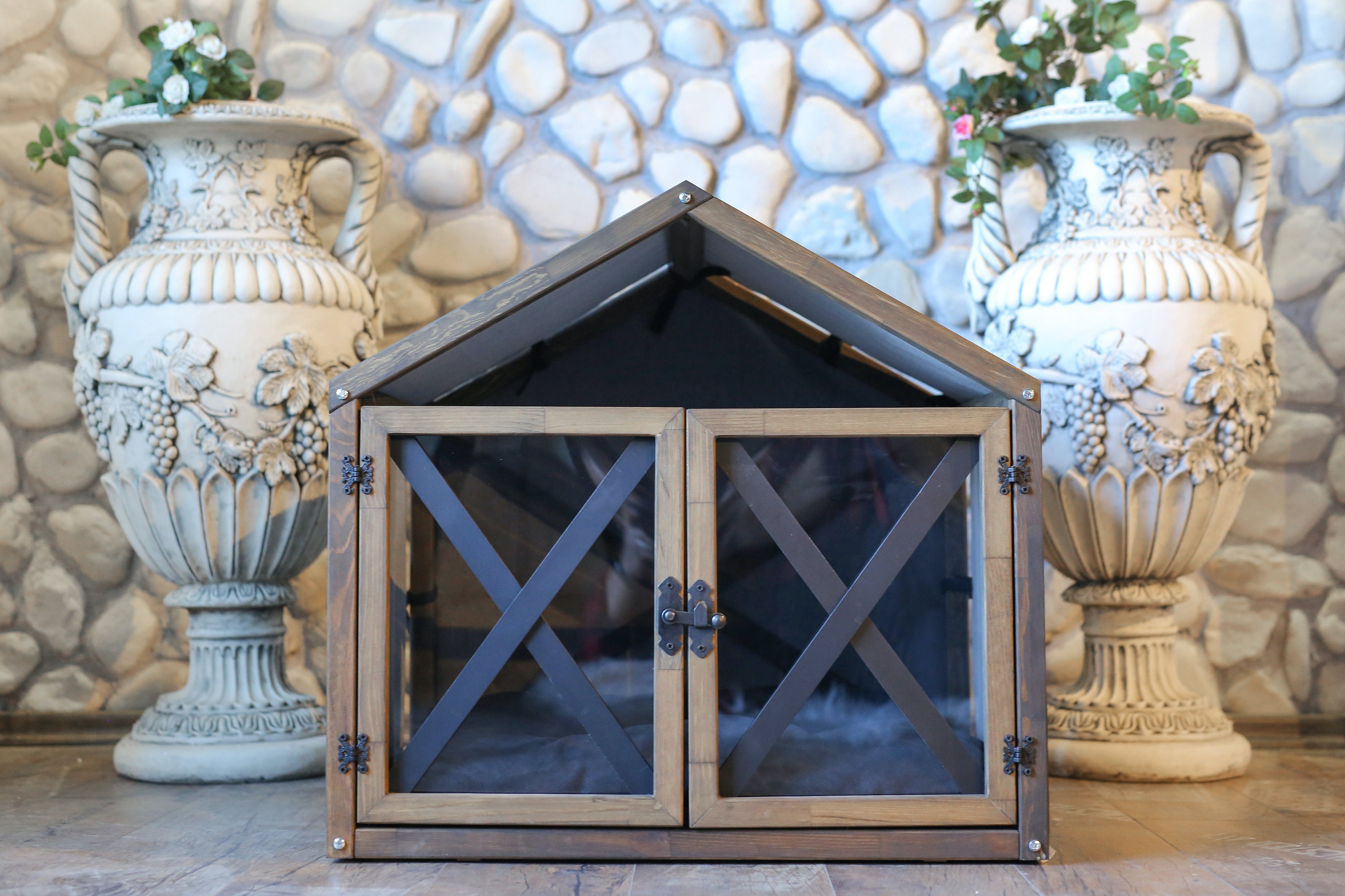 Wooden Dog Kennel Indoor Dog House Doors with Plexiglass Solid Etsy