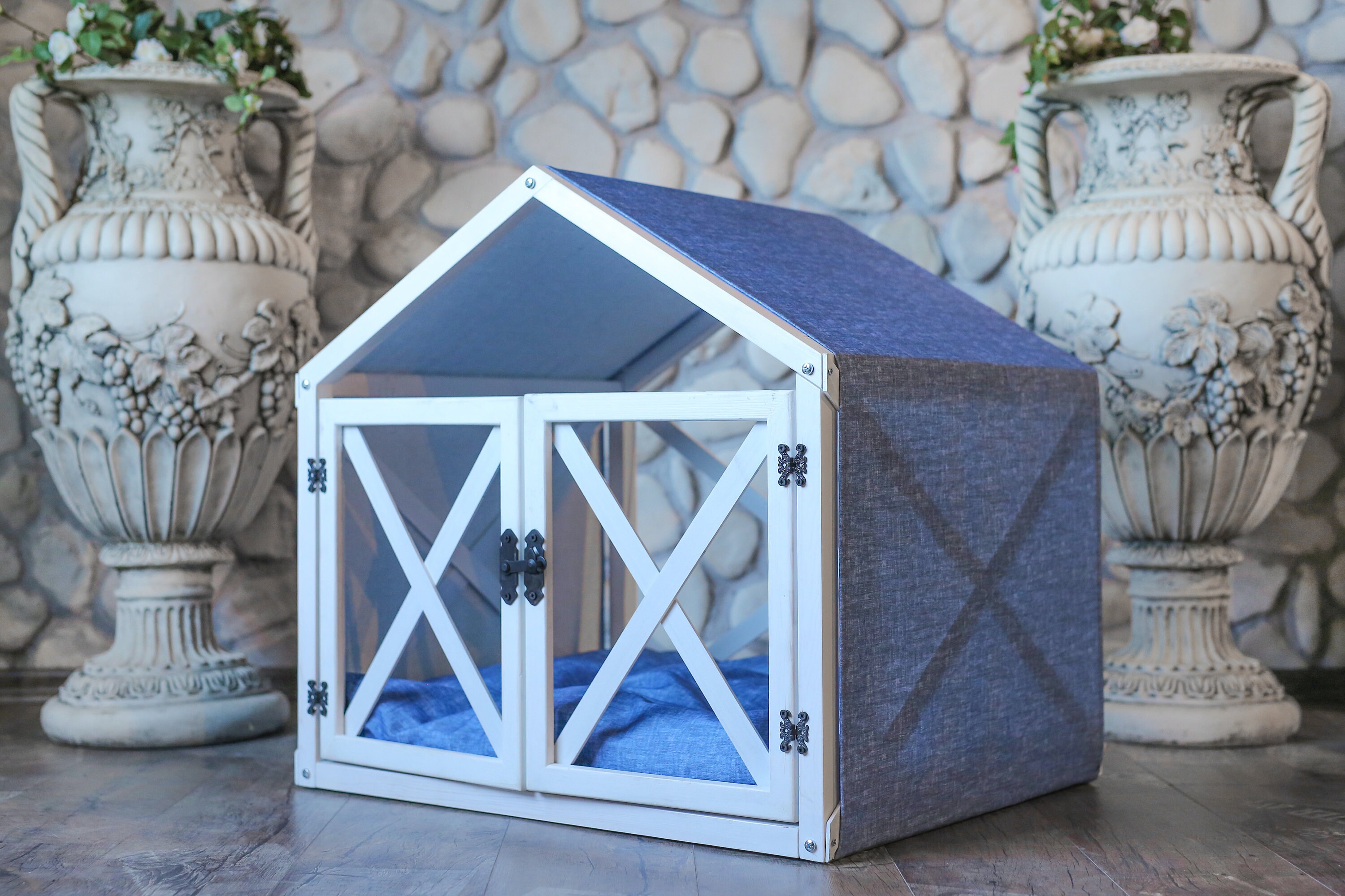 Dog Bed Indoor White Dog House Doors with Plexiglass Wood Dog Etsy