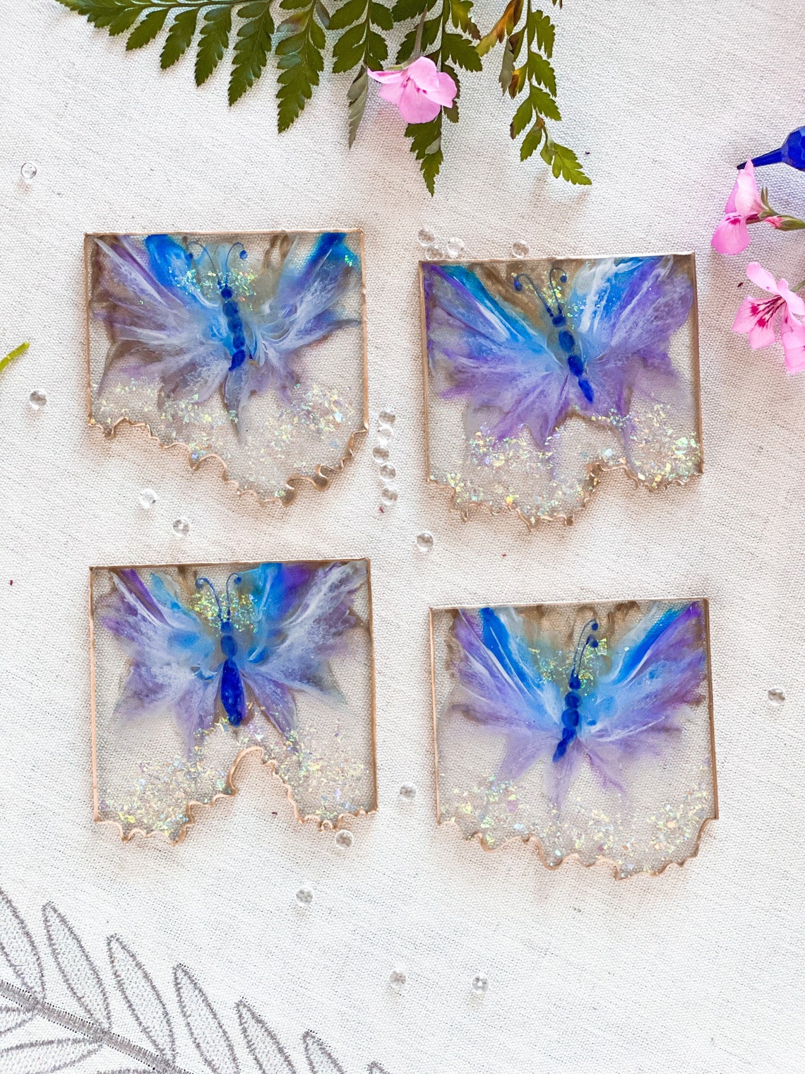Decorative Butterfly Resin Coaster Set Housewarming Home Etsy