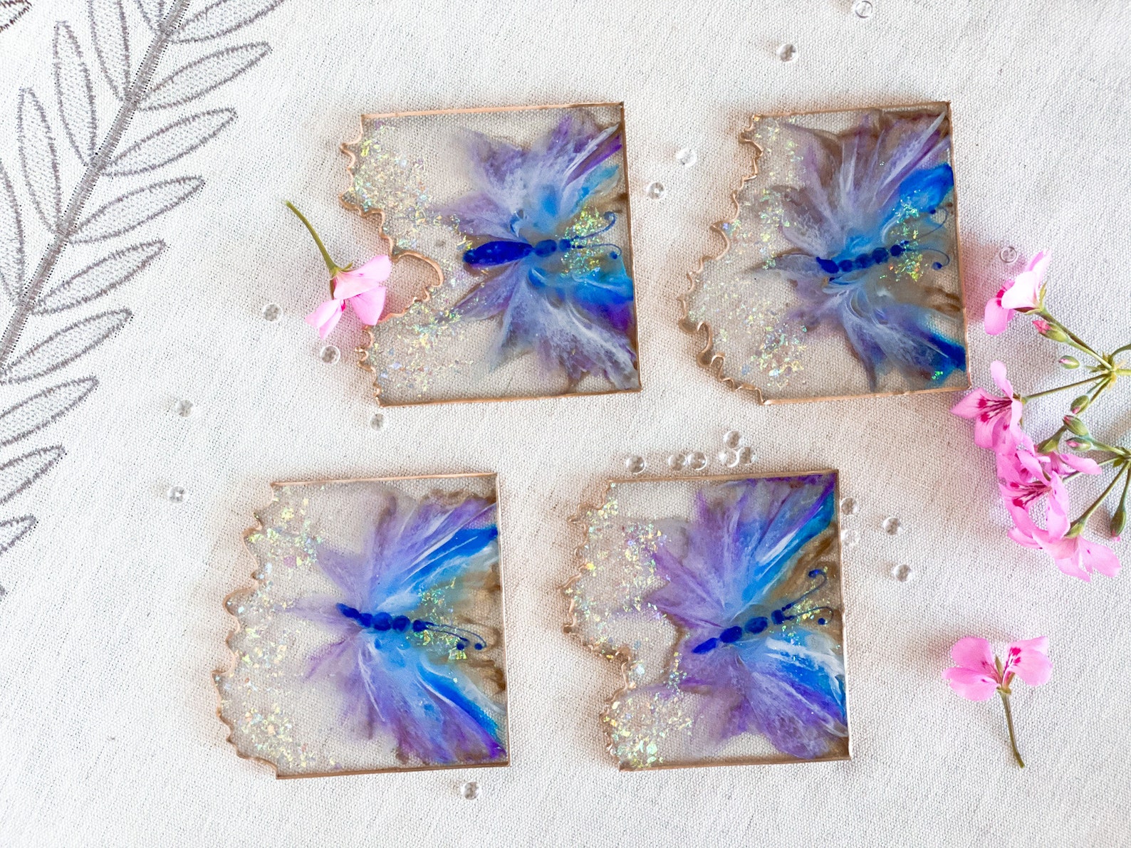 Decorative Butterfly Resin Coaster Set Housewarming Home Etsy