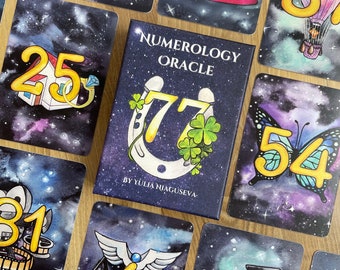 Baraja de cartas del Oráculo de Numerología: Pintada a mano, juego de 44 cartas