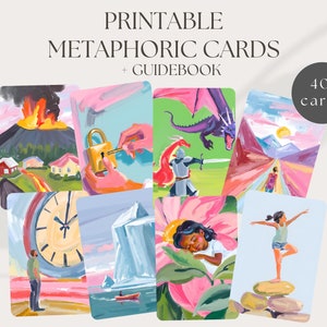 40 Printable metaphoric cards + Guidebook | Associative cards | Coaching cards | Metaphoric cards
