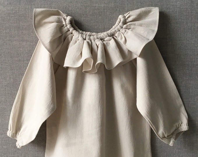 Ruffle Top, Baby Ruffle Top, Beige Baby Top, Baby Girl Top, Ruffle Neck