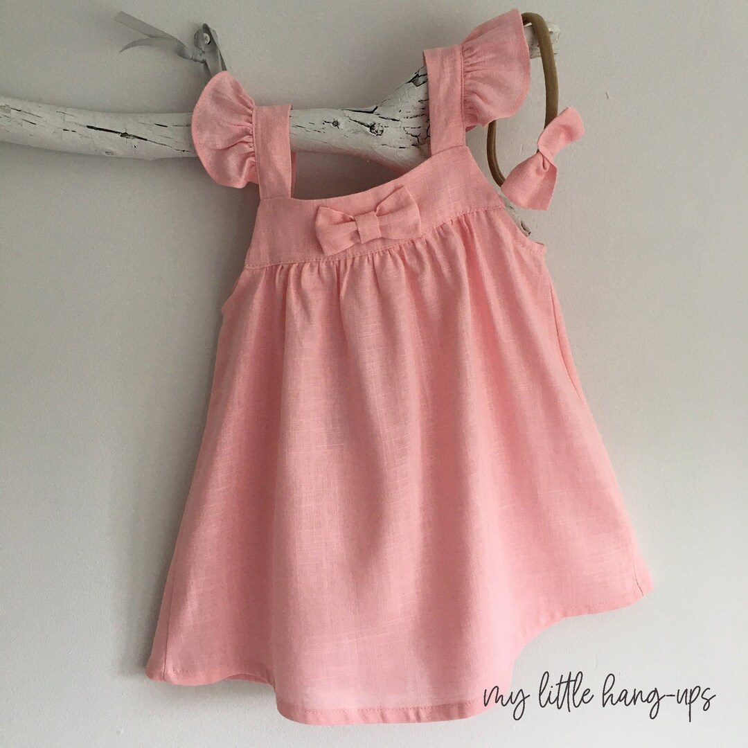 Pink Linen Baby Dress, Pink Baby Dress, Linen Baby Dress, Baby Pink