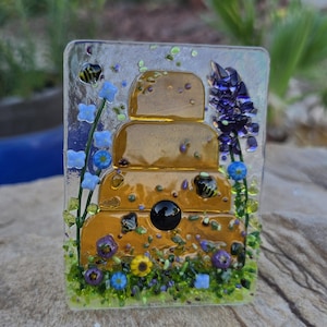 Beehive night light, lavender and wildflowers, bee lovers, pollinators, garden