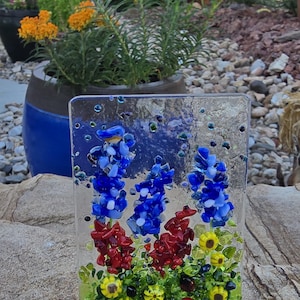 Texas bluebonnet,night light,Indian paintbrush,wildflowers,sunflowers, fused glass, botanical, nightlight, bird may vary