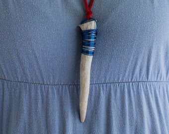 Antler Tip Necklace with Blue Wire Wrapping