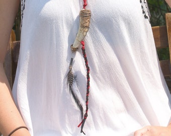 Antler Tip Necklace with Brass/Silver Wire Wrapping