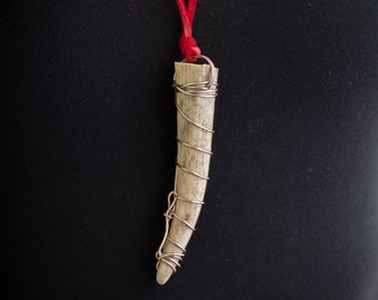 Antler Tip Necklace with Antique Brass Wire Wrapping