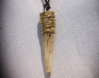 Antler Tip Necklace with Gold Wire Wrapping