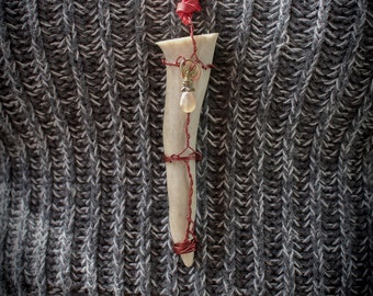 Antler Tip Necklace with Red Wire Wrapping