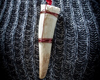 Antler Tip Necklace with Red Wire Wrapping