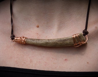 Antler Tip Choker Necklace with Copper Wire Wrapping