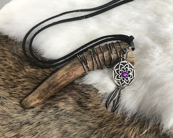 Antler Tip Necklace with Silver Wire Wrapping