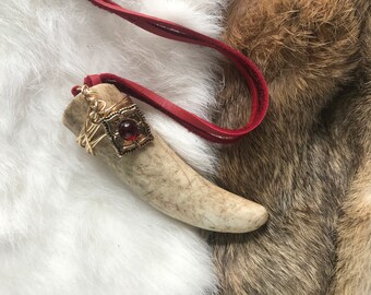 Antler Tip Necklace with Gold Wire Wrapping