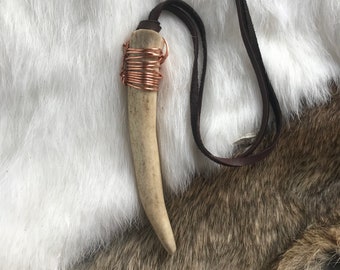 Antler Tip Necklace with Copper Wire Wrapping