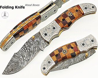 Handmade Pocket Knife, Damascus Steel Blade, Camping Knife, Easter Gift, Birthday GIft, Anniversary GIft, Crafting Tool