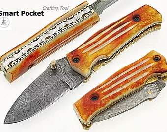 Pocket Folding Knife, Damascus Steel, Blade, Easter Gift,Anniversary Gift, Birthday Gift, Wedding Gift, Outdoor Carry Size