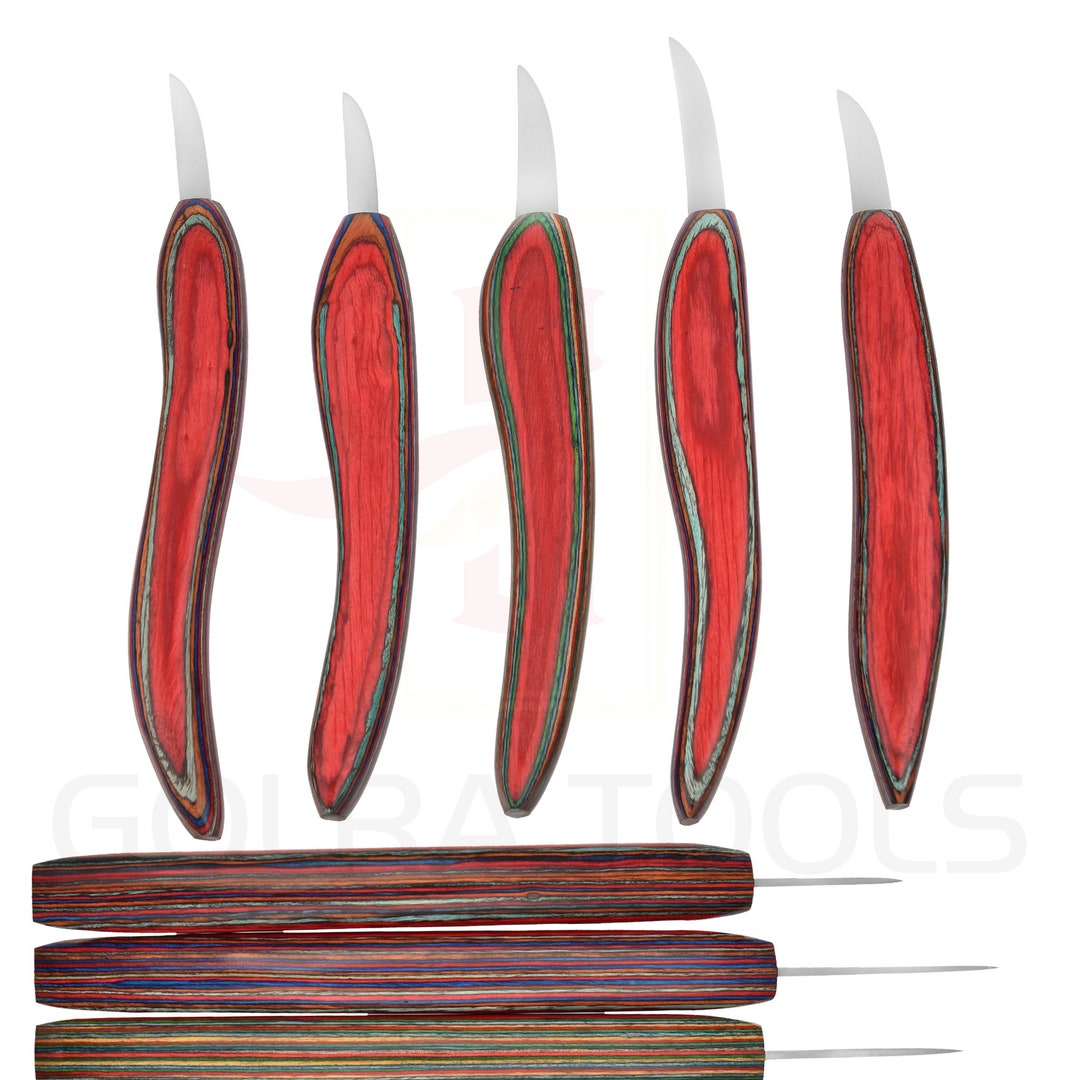 Damascus Custom Made Chip Carving Tools 5 Personalized Pcs Set for Chip