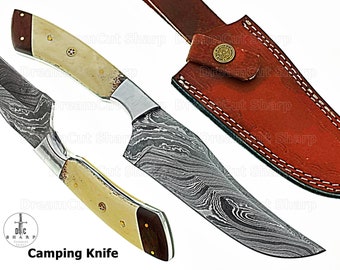 Fixed Blade Knife, Damascus Steel Blade, Anniversary Gitf, Easter Gift,Wedding Gift, Outdoor Camping Knife, Bone Handle