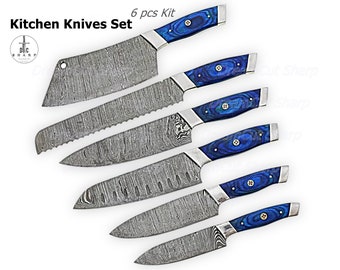 Kitchen Knives Set, 6pcs Knives Kit, Handcrafted Damascus Steel Blade, Birthday Gift, Anniversary Gift, Mother's Day Gift, Best Gift Item