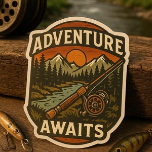 Adventure Awaits Vinyl Sticker - Waterproof Outdoor Travel Decal for Laptop, Water Bottle, Camper, Hiking, Camping, Wanderlust Gift