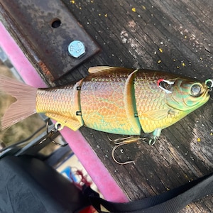 Handmade Multi Jointed Swimbait: Electric Green Sunny Lure, 5&quot; Shad Bluegill Bass