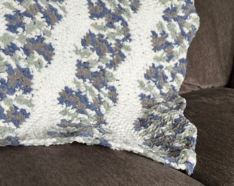 Crocheted Baby Blanket - Blue/White Ripple