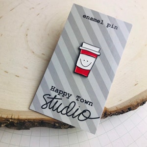 Happy Red Coffee Cup Enamel Pin - Happy Town Studio