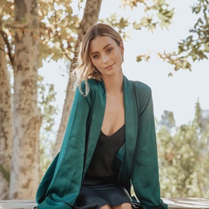 Maulbeerseide Robe, Smaragdgrün Loungewear mit Taschen