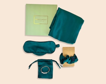 New Mama Sleep Silk Pillowcase Hospital Postpartum Gift Set - Fast Free Shipping -  Selfcare Sleep Essentials - Deep Emerald Green