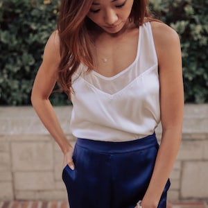 Washable 100% Real Silk Reversible Racerback Tank | Your New Sustainable Uniform for travel, work, lounging  - White S/M/L