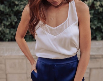 Washable 100% Real Silk Reversible Racerback Tank | Your New Sustainable Uniform for travel, work, lounging  - White S/M/L