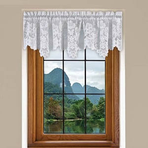 Grace Floral Lace Tailored Window Valance, Kitchen Lace Valance Curtains, 51&quot; and 56&quot; inches Tailored Valance, Home Decor Lace